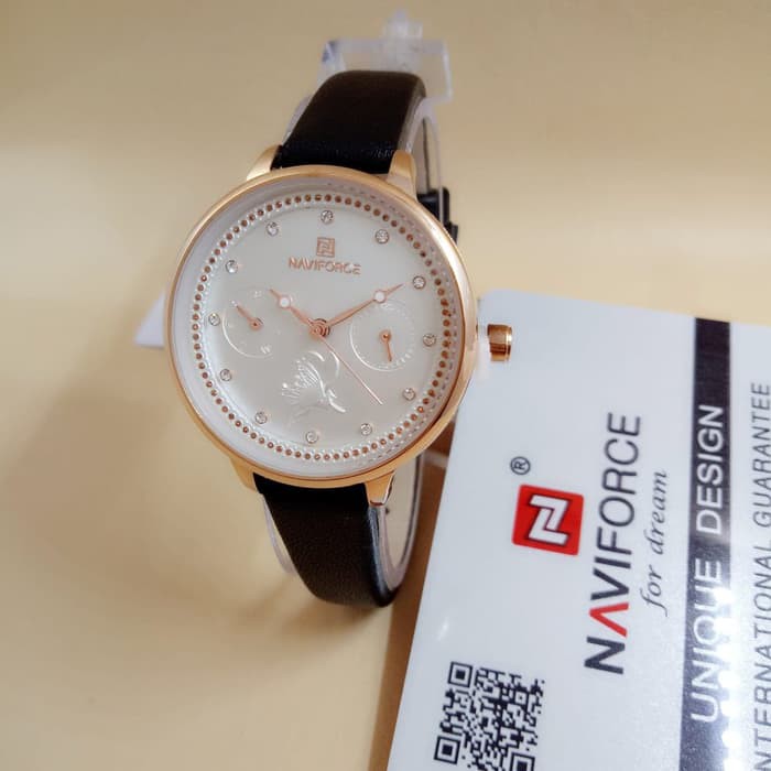 JAM TANGAN NAVIFORCE WANITA CEWEK ORIGINAL JAM TANGAN RANTAI KULIT  L-164