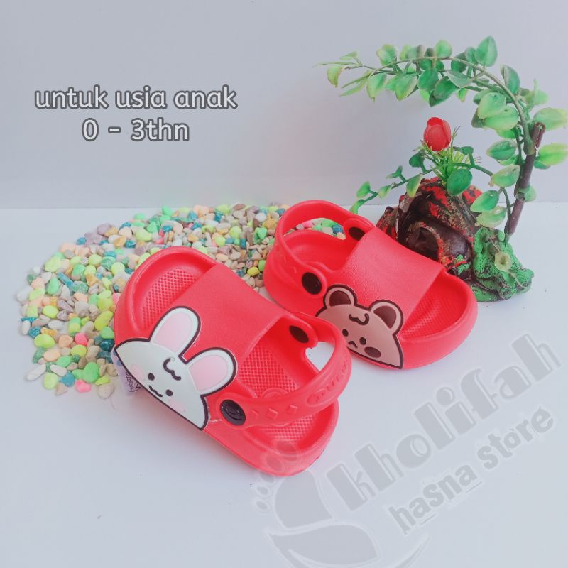 Dx-386E Sandal Empuk Wanita Slop Kelinci Beruang Bts Tali Belakang