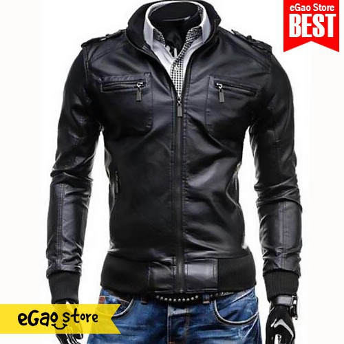 Jaket Kulit Polisi Sintetis - Hitam
