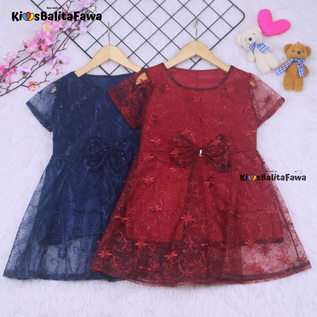 Dress Icha Brukat uk 2-3 Tahun / Dres Brokat Anak Perempuan Gaun Brukat Pesta Baju Import Baby Cewek