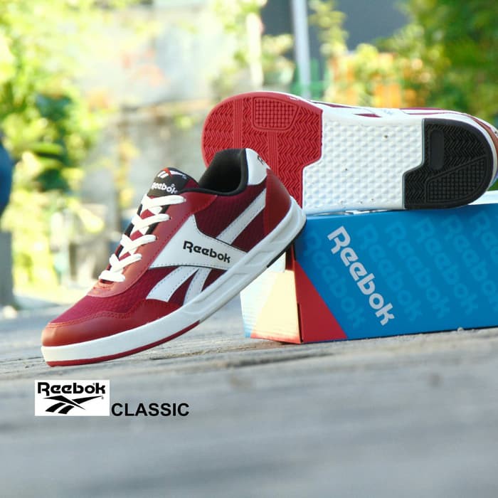 Nyaman Sepatu Sneakers Reebok Casual Classic - Merah Maroon Putih - Santai Best Seller