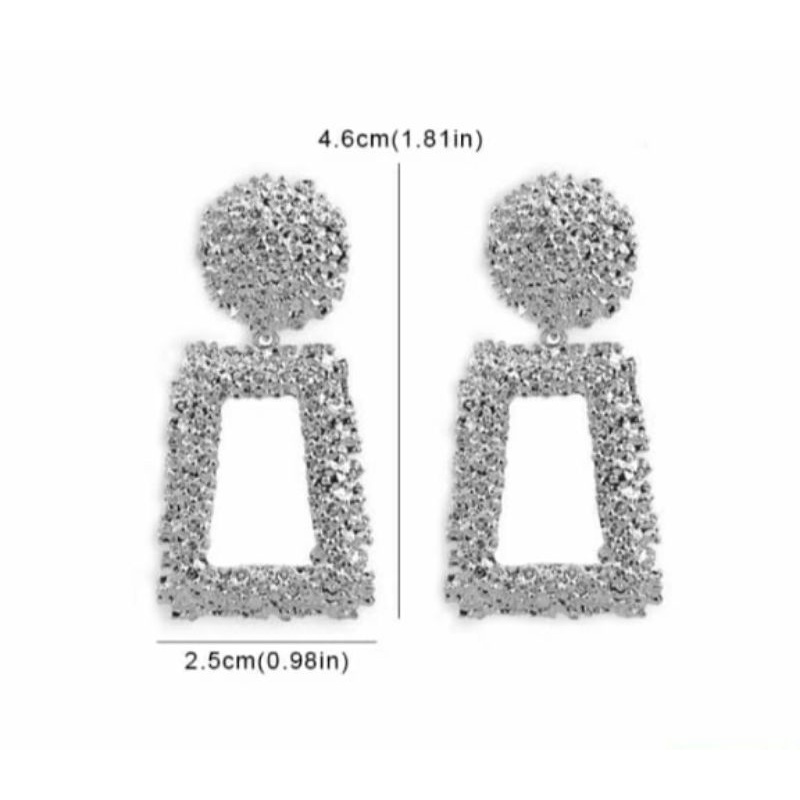 Anting Korea Vintage Fashion Wanita Woman Party Earrings Silver Trapesium Perhiasan Telinga