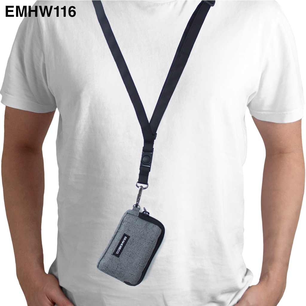 EMHW116 Hanging Wallet Pocket Pouch Dompet kartu Gantung Tali Lanyard abu serat