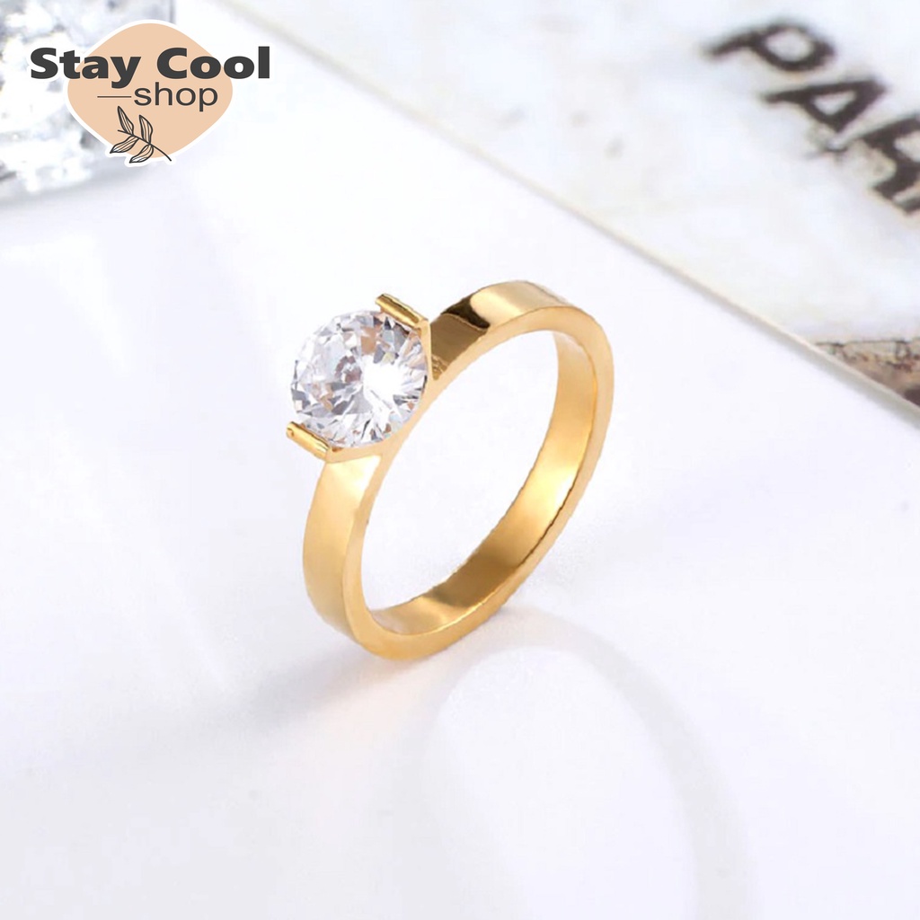 Cincin PERMATA Titanium Perhiasan Fashion Wanita Korea / Cincin 100% Titanium Permata Anti Karat dan