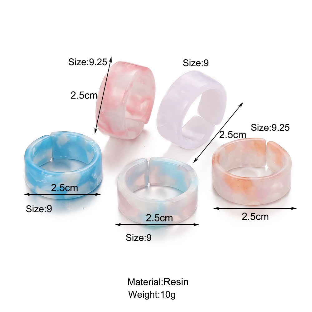 Fashion Colorful Resin Ring Set Women Gradient Adjustable Finger Rings Jewelry Accessories