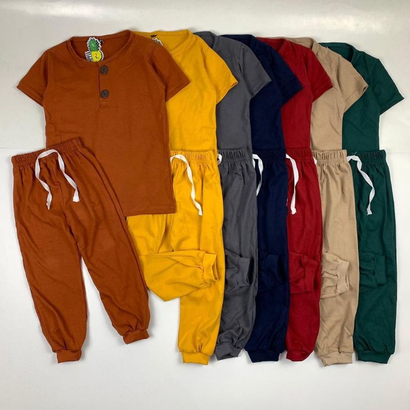 Setelan Pajamas Button by Pineapple kids | Set Button Pajamas | Setelan Celana Panjang | Piyama anak
