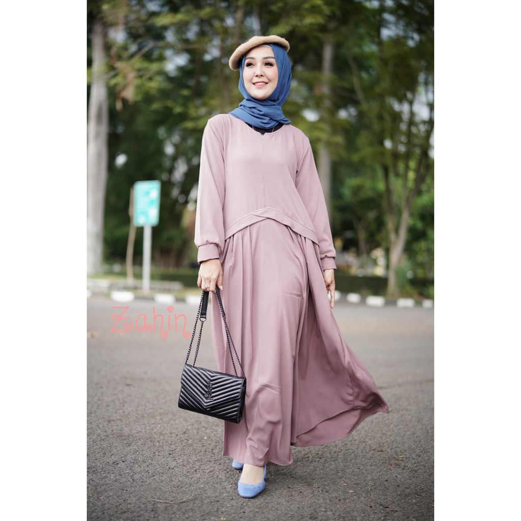 Gamis zahin Hasna terbaru remaja modis casual syari polos simple dress muslim baju wanita