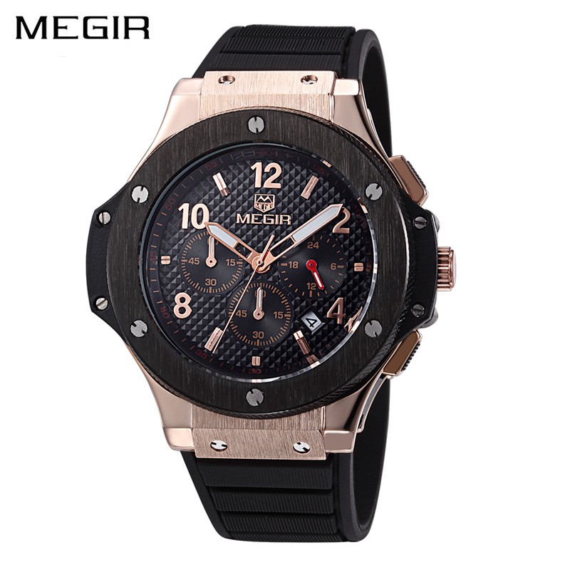 MEGIR 3002 Jam Tangan Pria Analog Chronograph Tali Rubber WKOS