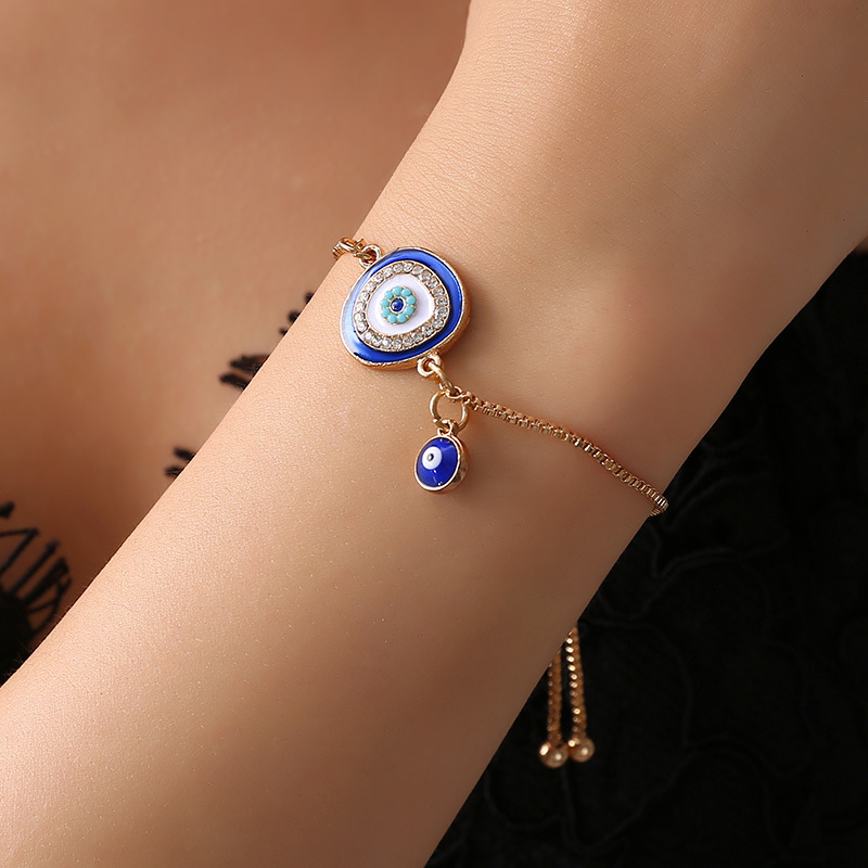 Personalized Flashing Rhinestone Demon Eye Bracelet Temperament Ethnic Style Single Layer Chain Bracelet