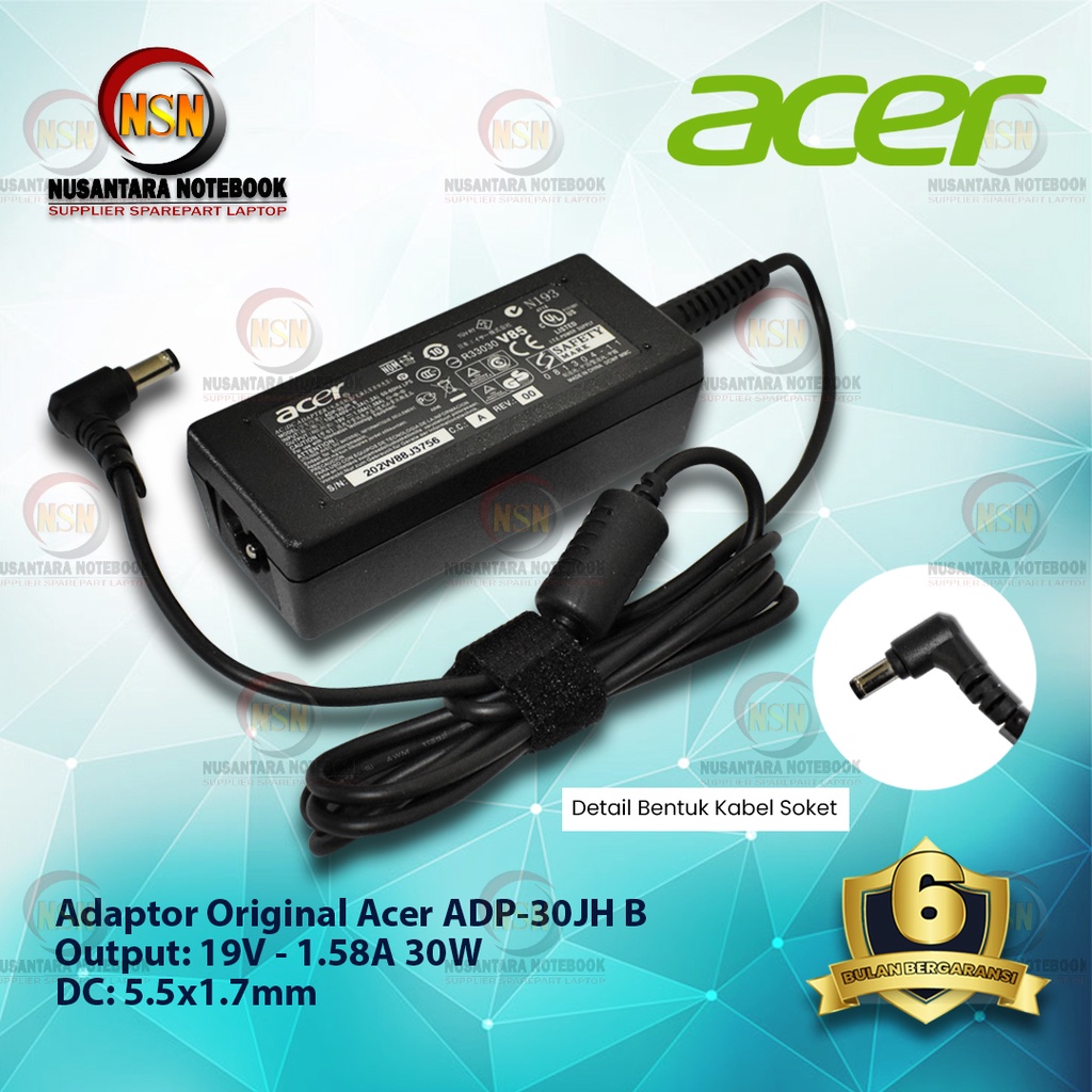 Adaptor Charger Original Acer 19V-1.58A DC 5.5x1.7mm For Laptop Acer