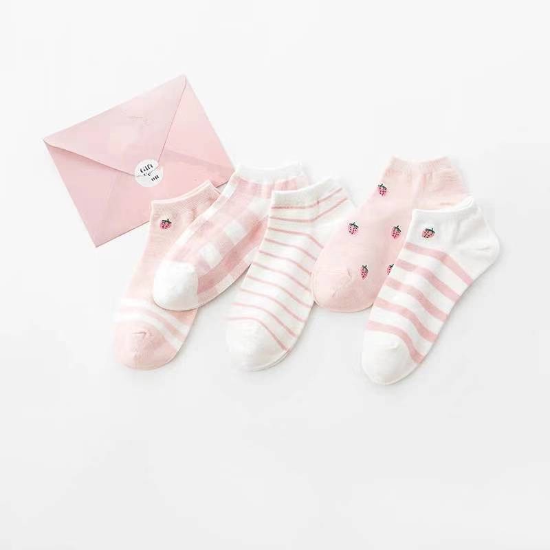 KK-66 warna acak stroberi kaos kaki wanita cotton tebal adem import socks jepang korea japan