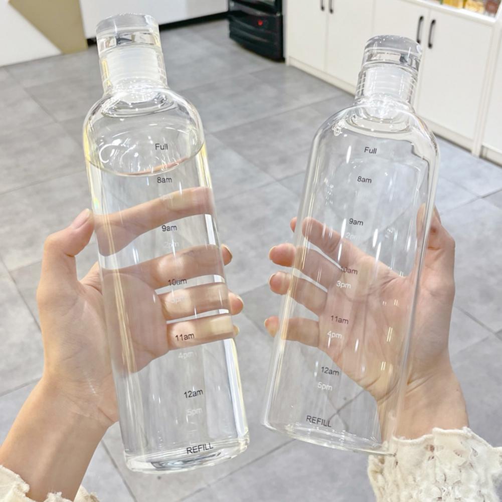 Botol Minum Kaca Bening Aesthetic 500 ml Dengan Penanda Waktu