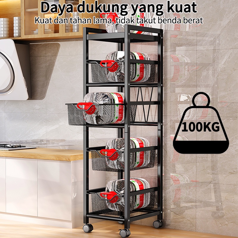 Rak Dapur Stainless Steel Rak Penyimpanan Troli Ruang Sempit Rak Kantor Rak Dapur