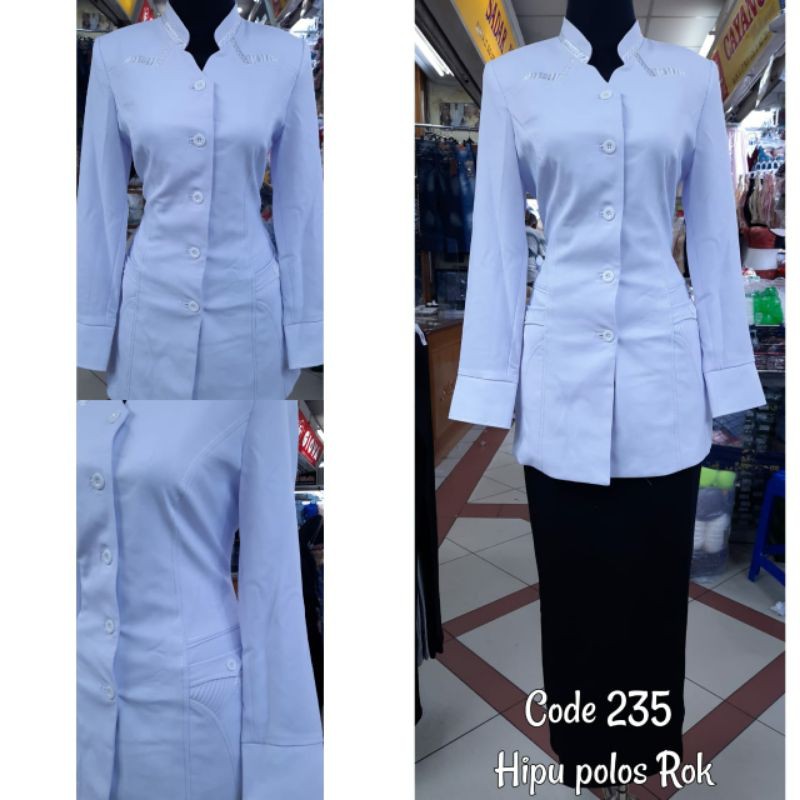 set baju blazer putih wanita/ setelan putih putih perawat/ jas putih pns/ baju perawat bidan