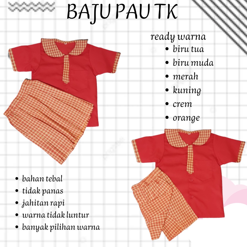 SERAGAM TK/PAUD BAJU TK/PAUD KOTAK-KOTAK PENDEK