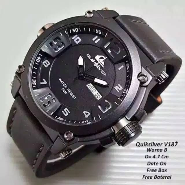 Jam Tangan Pria Sporty QuickSilver Strap kulit Tanggal Hari aktif