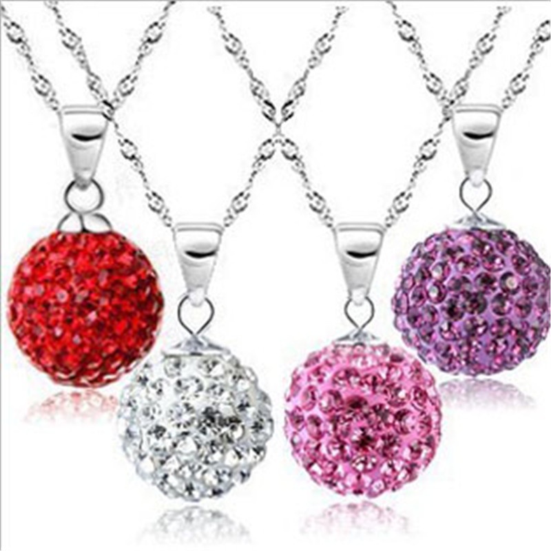 [Ready Stock]Stylish Colored Diamond round Ball Pendant Vintage Silver Plated Necklace