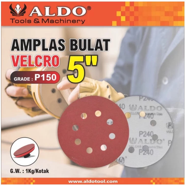 ALDO AMPLAS bulat velcro 5 inch GRIT 150 lubang hamplas