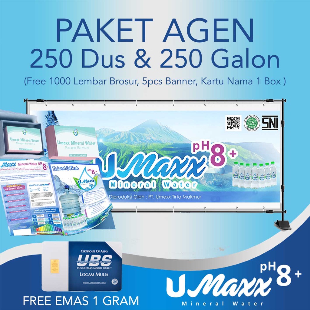 

Paket Agen Umaxx (250 Galon Umaxx 19L & 250 Dus Umaxx 500ML)