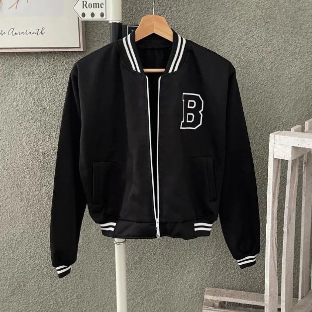 B Ziper Baseball Crop | Jaket Varsity | Jaket Crop Style Korean | Fashion Terbaru