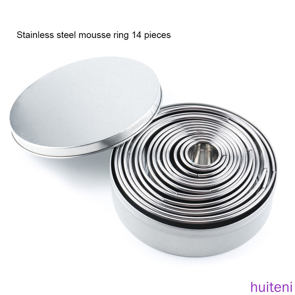 14pcs / Set Cetakan Kue Mousse Bentuk Bulat Kecil Bahan Stainless Steel 430 Untuk Alat Dapur