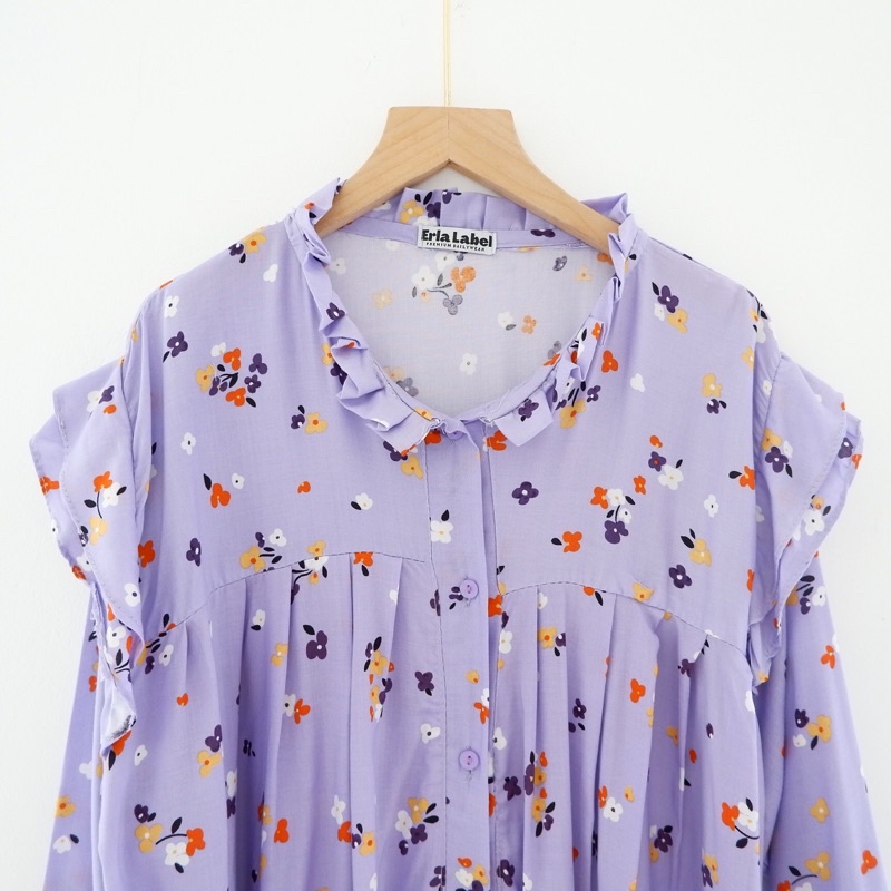 Kemeja Motif Oversize XXL LD 130  Rayon Bigsize Blouse Jumbo-NEW LILAC