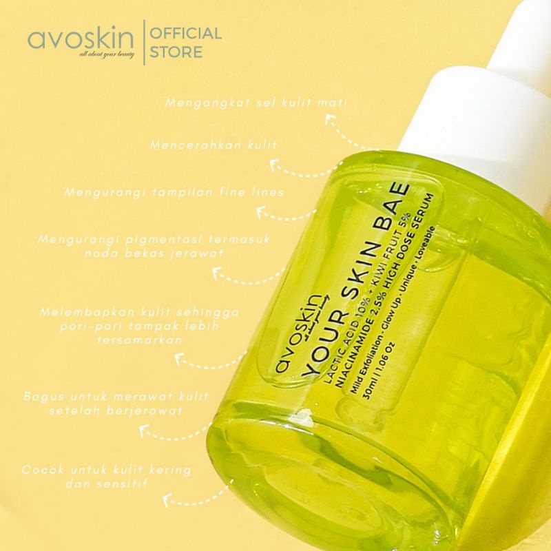 (BPOM) AVOSKIN Your Skin Bae Lactic Acid 10% + Kiwi Fruit 5% + Niacinamide 2,5% High Dose Serum 30ml