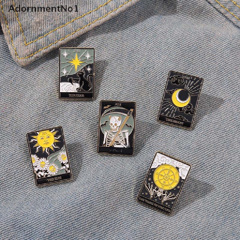 (AdornmentNo1) Bros Pin Enamel Desain Kartun Ular Hitam Kartu Tarot Pasang Denim