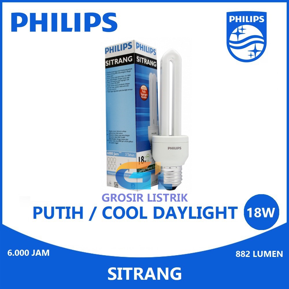 Lampu Philips Sitrang 18W Putih Cool Daylight 6500K Jari 18 Watt W 18Watt Original Grosir