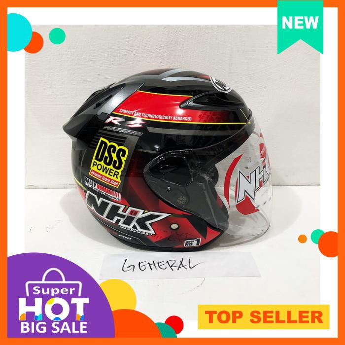Helm Nhk R6 Motif Rally #2 Black Red Glossy Hitam Merah Half Face