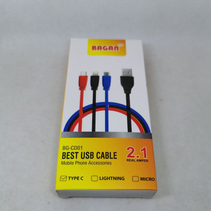 Kabel Data Charger Bagan BG CD-01 2.1A 1M Kabel Micro/Type C/Lightning Bagan BG CD01