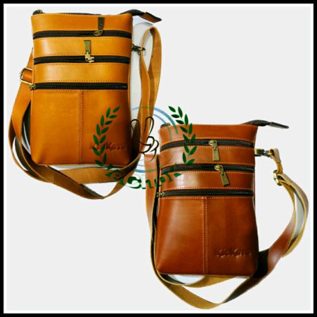 Tas Selempang Pinggang Sarung HP Pria Kulit Sapi Asli - Kickers BBE447