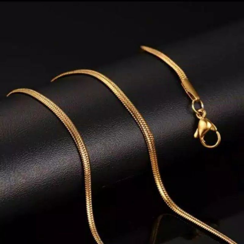 Kalung Titanium Perak - Emas Model Pipih Pria Dan Wanita