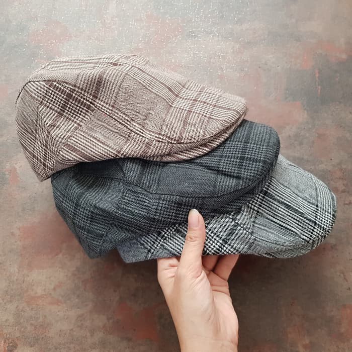 YAH08 Topi jeans detektif denim flatcap snapback pria wanita-Pet kotak tipis - Cokelat