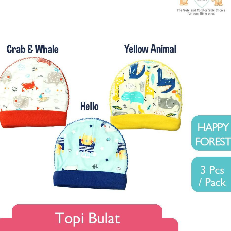 Makassar! LIBBY Topi Bulat Motif MIXED - Topi Bayi Newborn 3 PCS