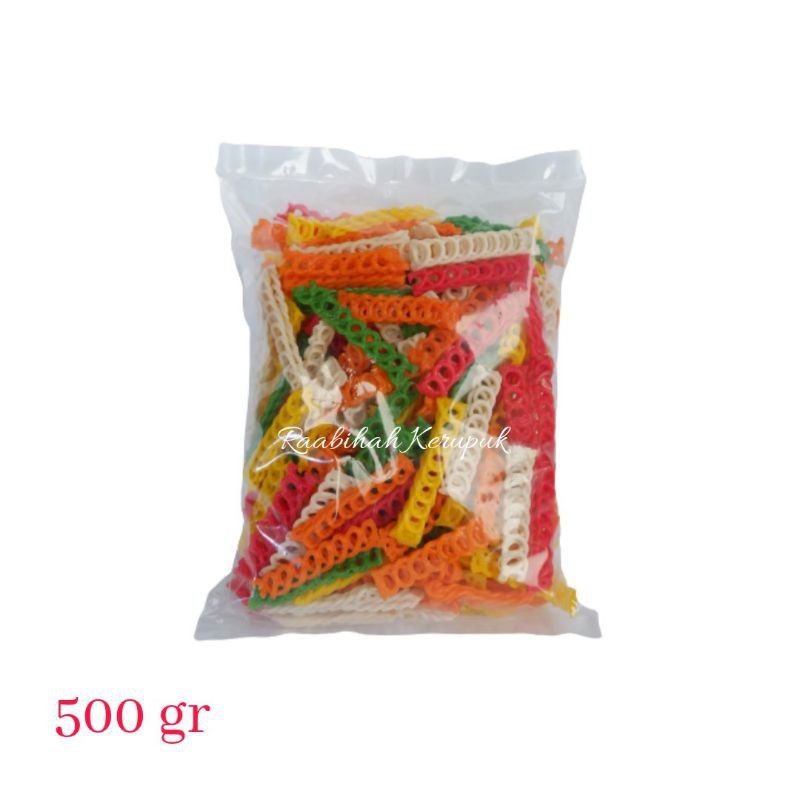 

500 gram Kerupuk Kepang Warna warni / Kerupuk Rante