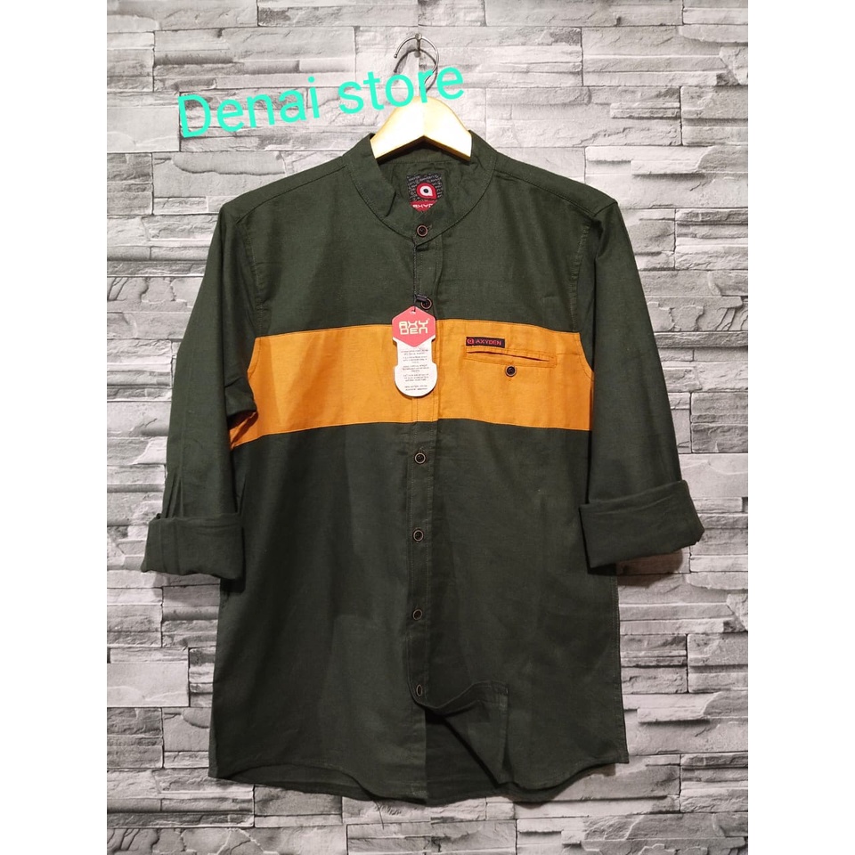 kemeja salur lengan panjang pria/kemeja motif terbaru/kemeja terlaris/kemeja lengan panjang kombinas