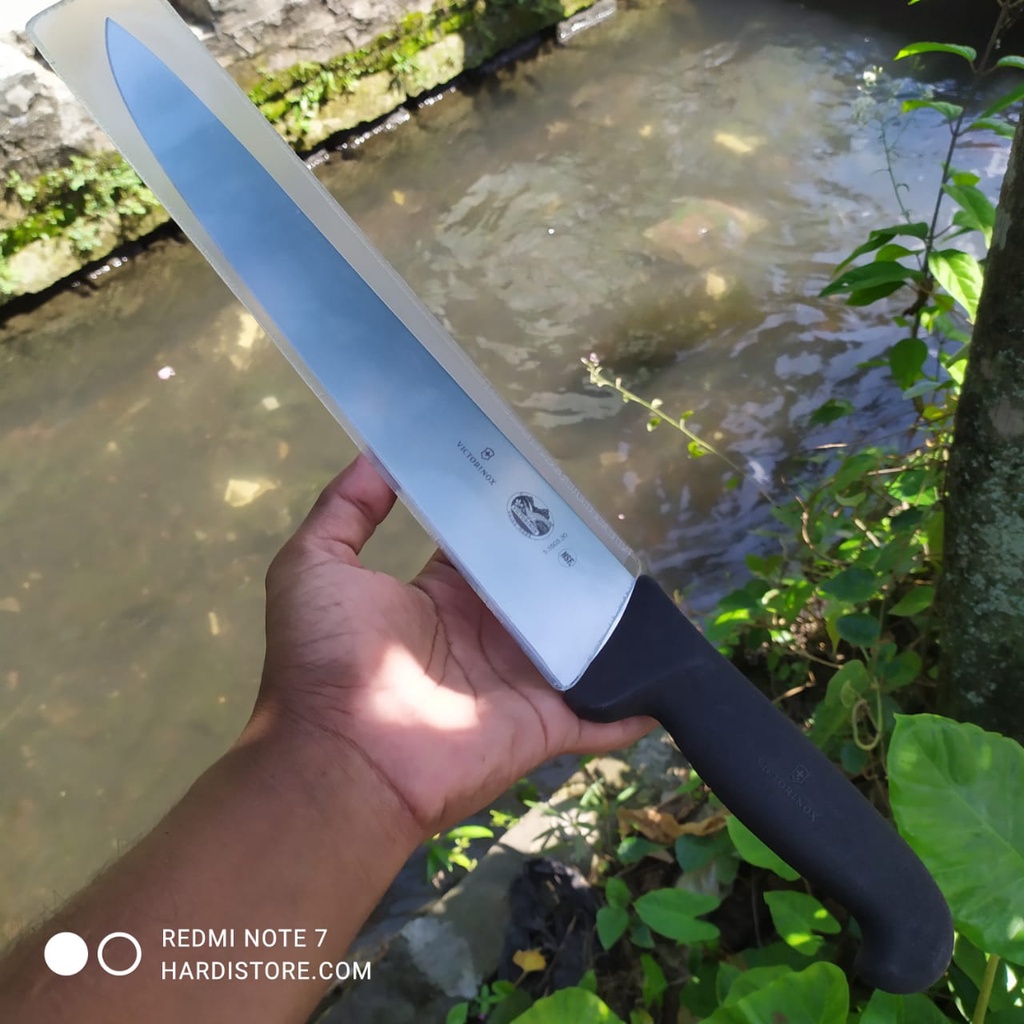 ID PISAU SEMBELIH LURUS 30 CM VICTORINOX BUTCHER KNIFE STRAIGHT 5.5503.30 BLACK FIBROX ORIGINAL