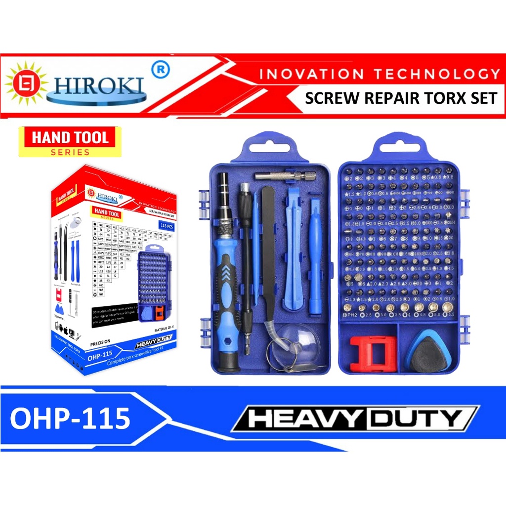 HIROKI Complete Screwdriver Torx Repair Set Pocket Kit MAta Obeng LengKap 115 Pcs Tools Alat Bantu B