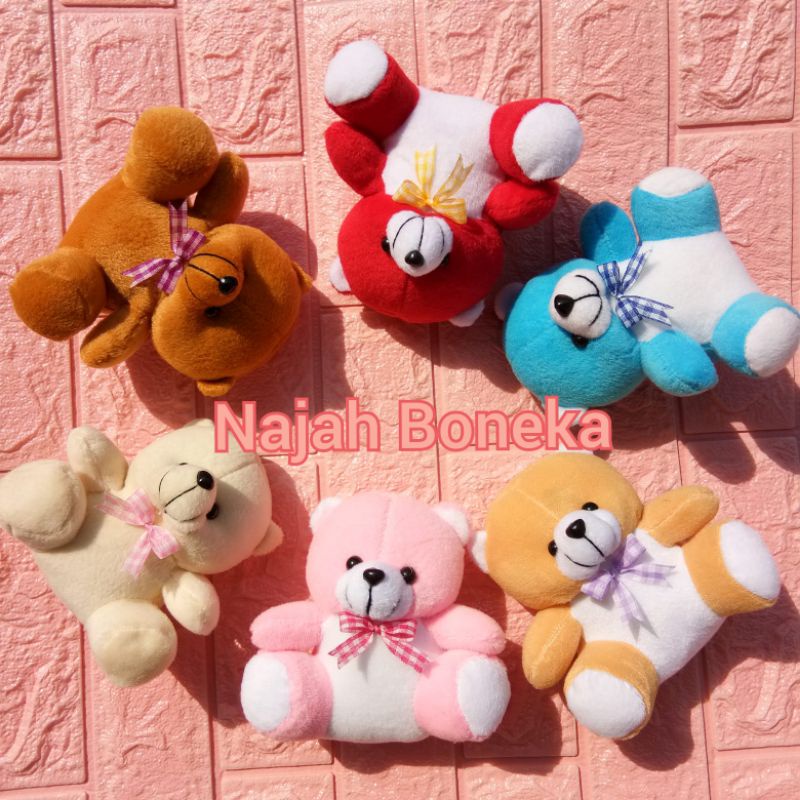 Boneka beruang pita mini size 15cm motif kotak