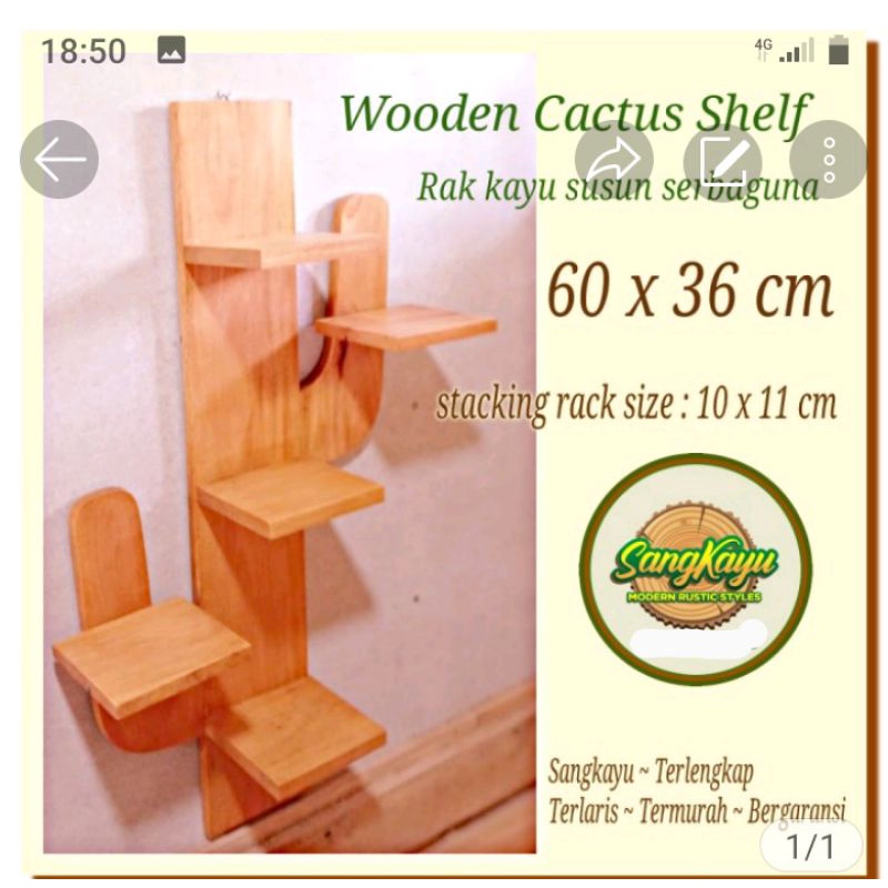 Rak susun serbaguna kayu 60x36 cm rak kayu susun kaktus tanaman rumah