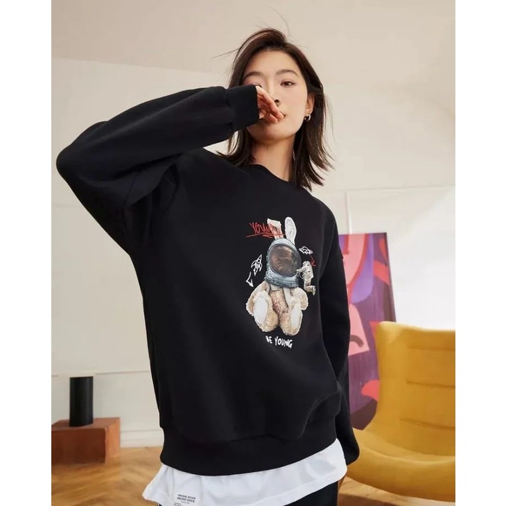 BE YOUNG Oversize Sweater Crewneck Oblong Wanita Atasan Kekinian Korean Jacket Casual Fashion