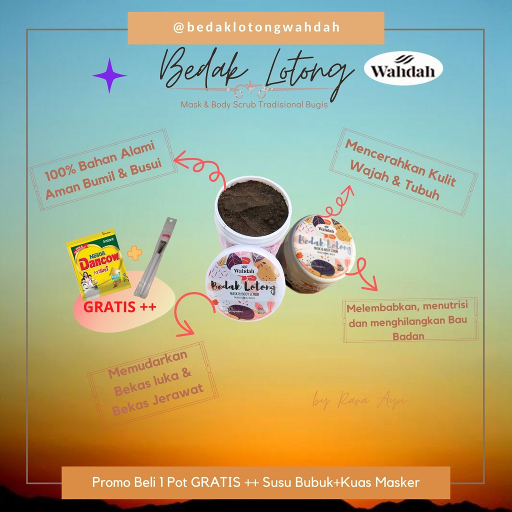 Bedak Lotong Wahdah ORIGINAL | LULUR SCRUB & MASK LOTONG ASLI BUGIS