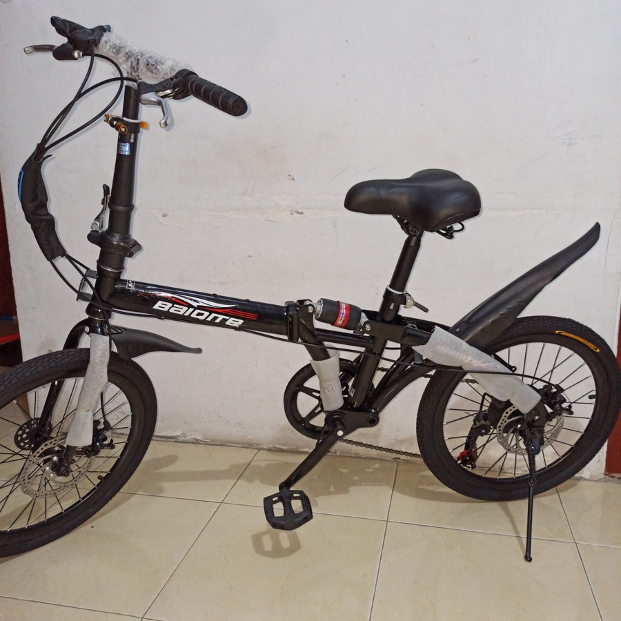 Sepeda Lipat Dewasa suspensi 20 inch BAIQITE 6 speed shimano - Hitam