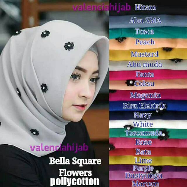 Hijab Jilbab kerudung segiempat  Black Jasmine Mutiara Square POLLYCOTTON VALENCIA