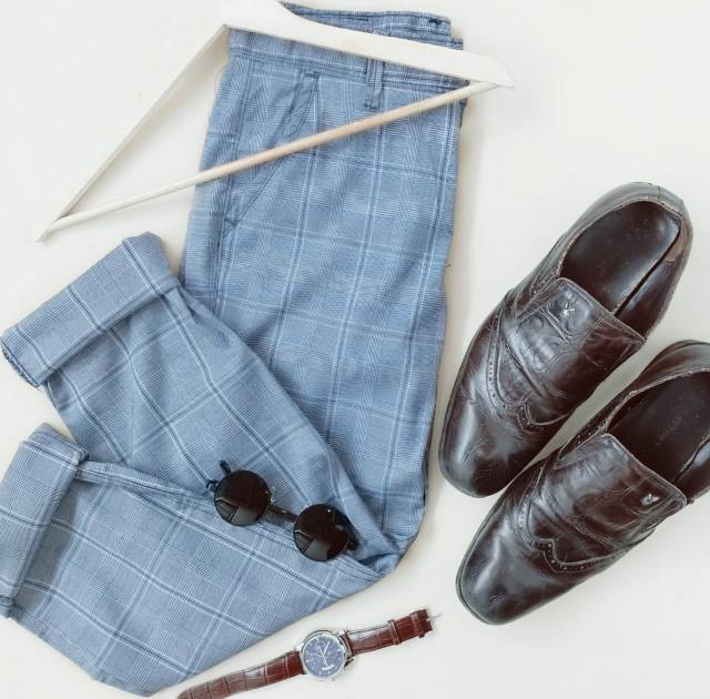 Celana tartan celana panjang kotak kotak