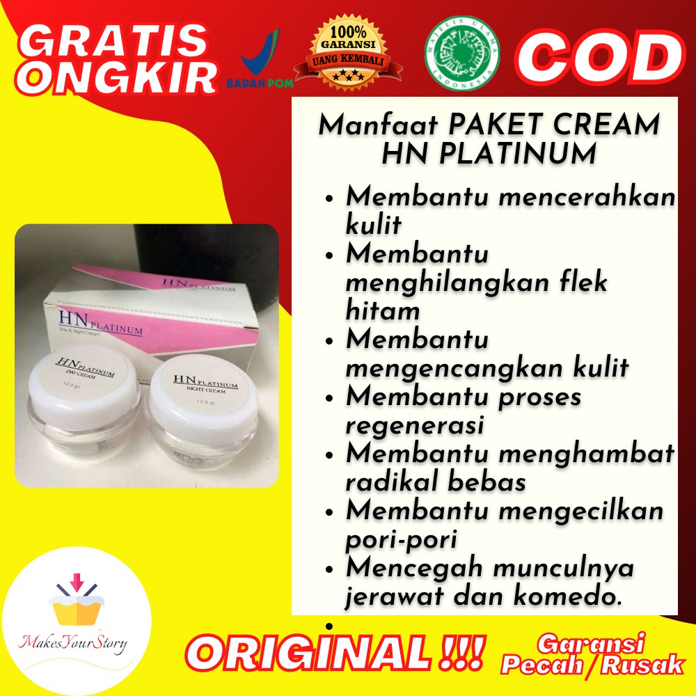 KRIM PEMUTIH WAJAH PAKET CREAM HN PLATINUM ORIGINAL SKINCARE BPOM KOSMETIK WAJAH PERAWATAN WAJAH