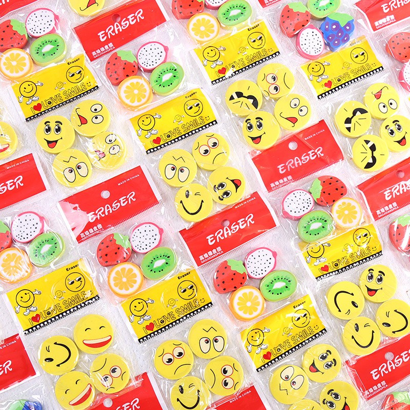 

4 PCS Penghapus Anak Model Emoji & Buah / Eraser Emoji Fruit Cute
