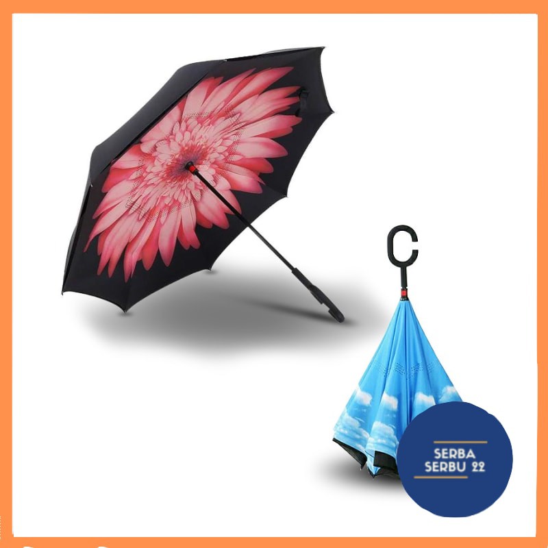 Payung Terbalik Besar 2 Lapis Kain Gagang C Reverse Umbrella Kazbrella [SS]