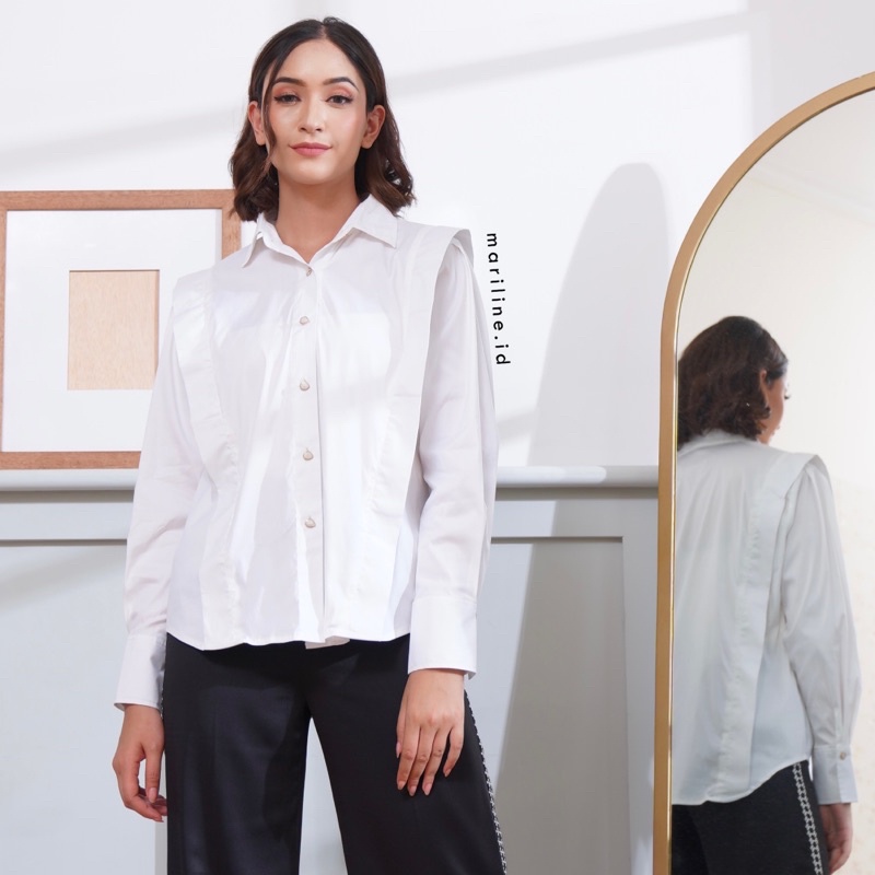 MARILINE FLO Cotton Shirt - Kemeja Katun Putih Hitam